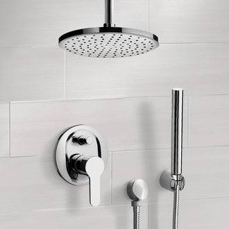 Shower Faucet Chrome Shower System with Rain Ceiling Shower Head and Hand Shower Remer SFH41